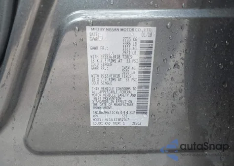 2018 Nissan Pathfinder Sv из США, поврежденный, VIN 5N1DR2MN2JC634432